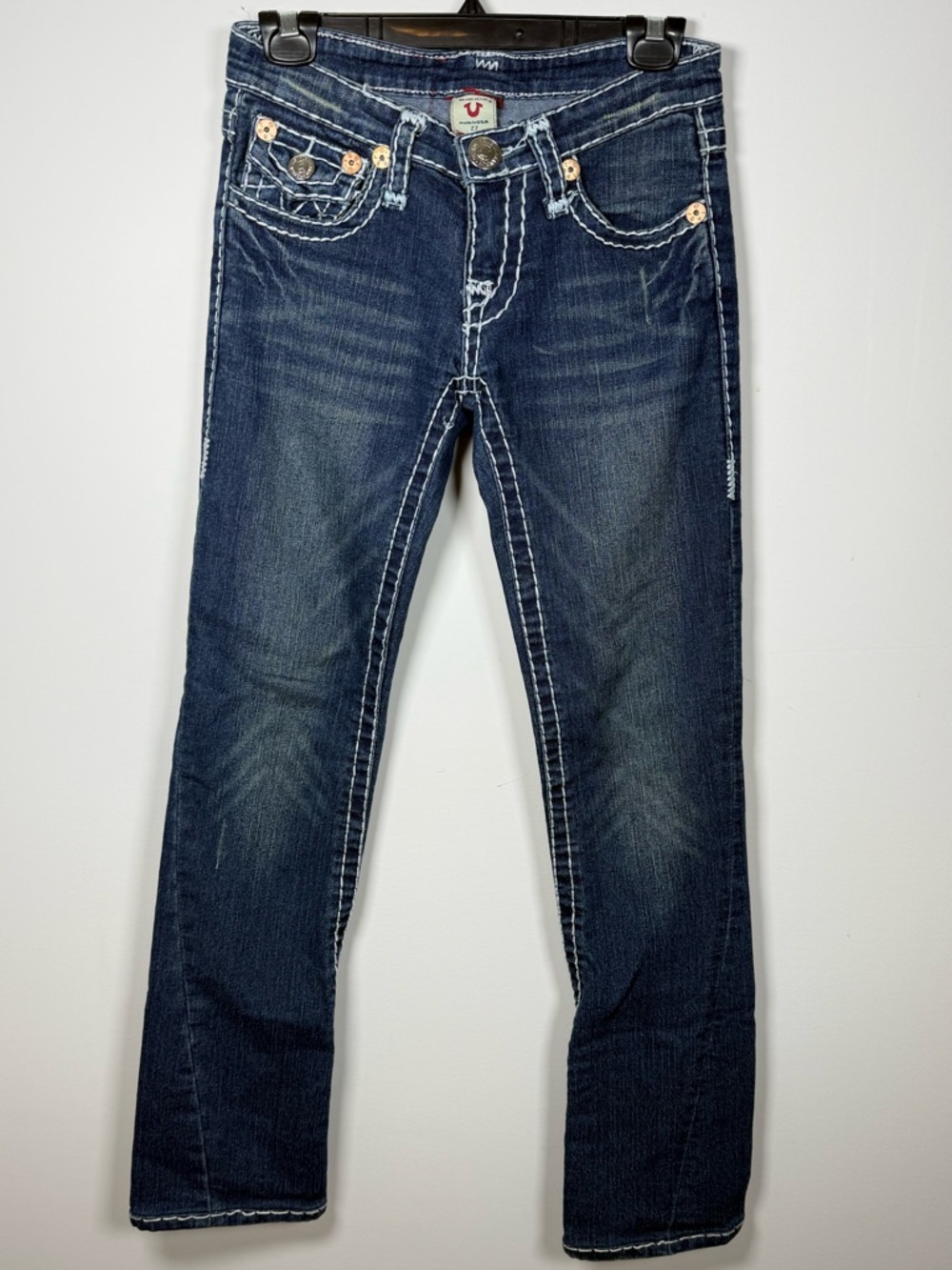 TRUE RELIGION | Y2K 00s Joey Super T Low Rise Blue Thick Stitch Jeans